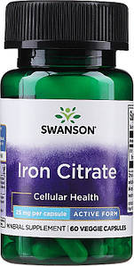 Залізо Swanson Iron Citrate 25 мг 60 капс.