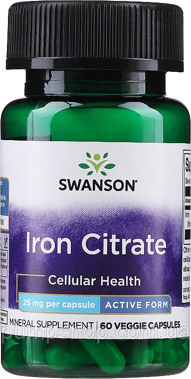 Залізо Swanson Iron Citrate 25 мг 60 капс.