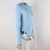 Базове жіноче боді з довгим рукавом, боді з вирізом на кнопках. Комбідрес обтислий, розмір S (блакитний), фото 9