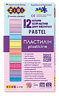 Пластилін PASTEL 12 кольорів 200г (8 пастель + 4 глітер) KIDS Line