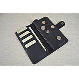 Чоловічий шкіряний гаманець з монетницею та відділеннями для карт та грошей чорний, фото 2