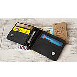 Шкіряний маленький гаманець затиск для грошей GS чорний, фото 2