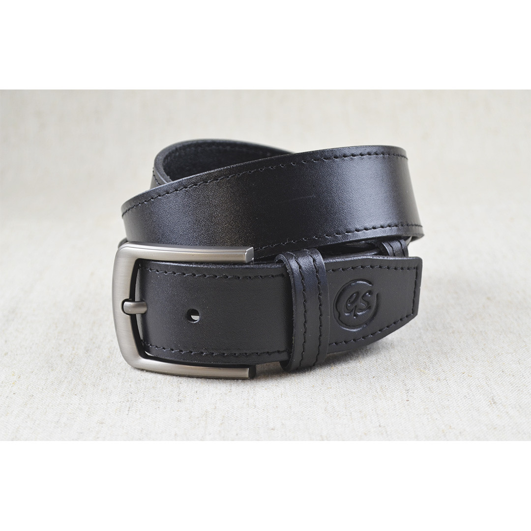 Шкіряний ремінь з натуральної шкіри GS 40 мм чорний з декоративною строчкою, фото 1