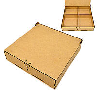 Коробка з Комірками 20х20х5см Подарункова Упаковка із МДФ Крафтова Дерев'яна Коробочка для Подарунка