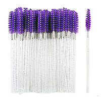 Щеточки для расчесывания ресниц нейлоновые фиолетовые с блестками 50 шт