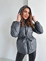 Жіноча модна легка якісна куртка з високоякісної тканини плащівка графітовий колір
