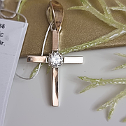 Срібна підвіска хрестик із золотими напайками та каменем у центрі