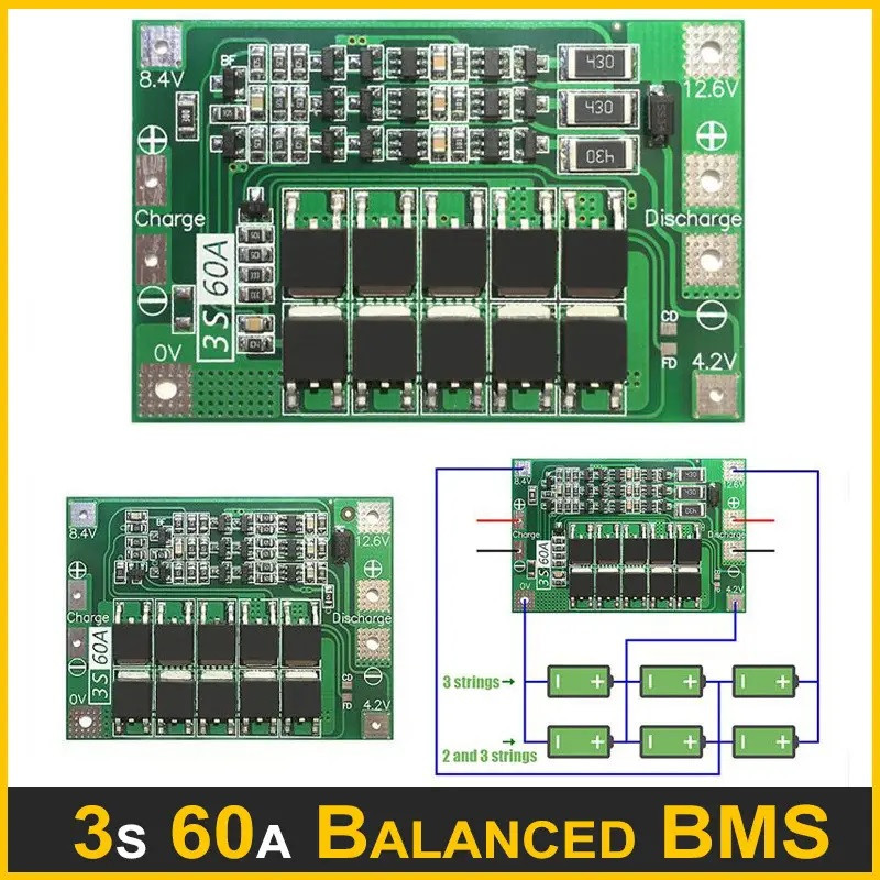 BMS плата защиты 3S 60A Контроллер заряда разряда Li-ion и Li-Po с ...