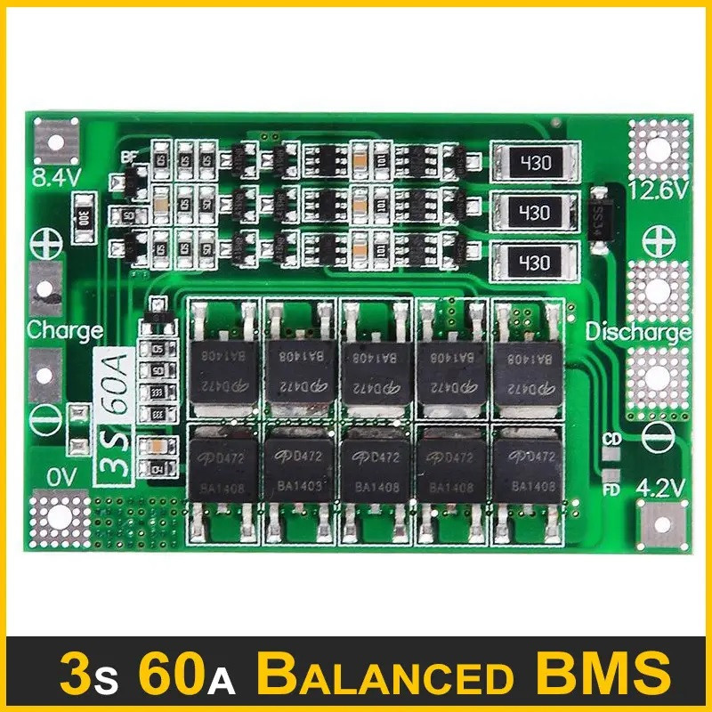 BMS плата защиты 3S 60A Контроллер заряда разряда Li-ion и Li-Po с ...