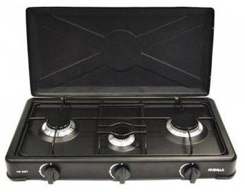 Газова плита Yucel на 3 конфорки з кришкою  Yucel Турция (чорна) з редуктором + шланг