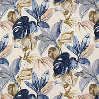 Ткань тефлоновая хлопковая для штор скатерти римских штор листья синие тропические