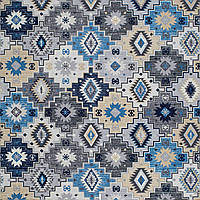 Ткань тефлонова бавовняна для штор скатертини римських штор геометрицькі візерунки мозаїки сині