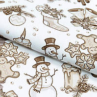 Доріжка столова новорічна рогожка 100% бавовна сніговики бежева