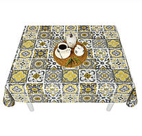 Скатертина тефлонова водовідштовхувальна бавовняна плитка кухонна мозаїка жовта сіра