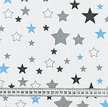 Бязь голд зірки блакитні на білій для постільної білизни пелюшок підкладки, фото 2