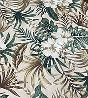 Ткань хлопковая фрукты крупные тропические цветы и листья беж зеленый для скатерти штор римских штор
