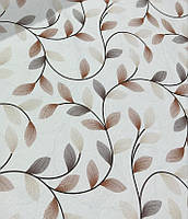 Тканина бавовняна для штор скатертини гілочки листочки коричневий сірий