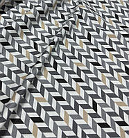 Тканина для шторськими штор скатертини геометрія шеврон зиґзаґ ялинка бежевий сірий чорний