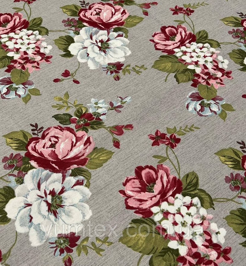 Тканина тефлонова бавовна тканина для шторських штор скатертини рожеві півонії та гортензія