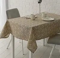 Скатерть тефлоновая водоотталкивающая хлопковая круги геометрический узор бежевая