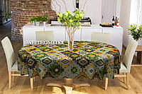 Скатерть тефлоновая овальная с водоотталкивающей пропиткой мозаика зелено-желтая ромбы 110*140см