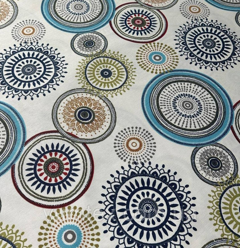 Тканина бавовняна для штор скатертини круги бірюзові, фото 1