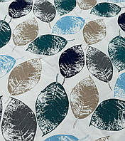 Ткань хлопковая для штор скатерти римски штор крупные листья зеленый серый бежевый голубой
