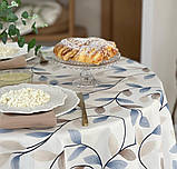 Скатертина кругла тефлонова листочки блакитні коричневі, фото 3