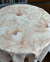 Скатерть тефлоновая круглая крупные цветы акварель персиковые