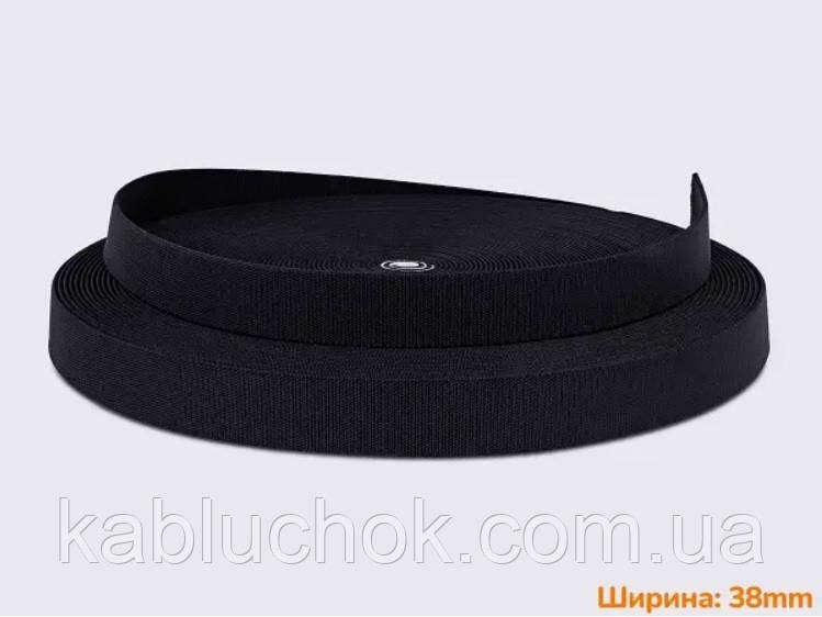 Стропа еластична 38мм для сумок рюкзаків та ременів колір чорний, фото 1