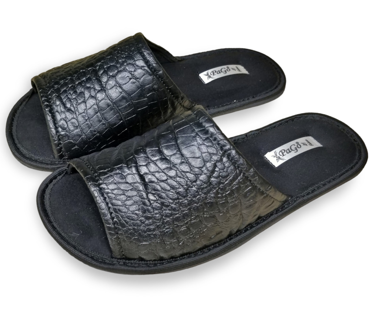 Чоловічі тапочки з відкритим носком "Пітон", полегшені, прошиті, чорні, ТМ "PaGo" - комфорт і стиль для дому., фото 1