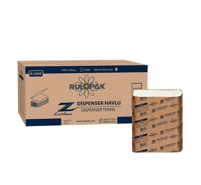 Паперові рушники Z складання Rulopak двошарова целюлоза 150 шт пачка білі