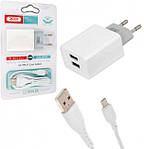 Зарядний пристрій XO L65 2 USB 2.4A + кабель microUSB