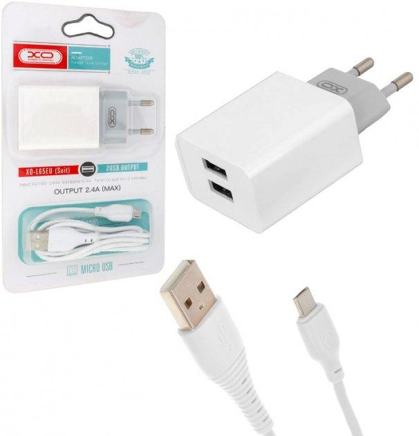 Зарядний пристрій XO L65 2 USB 2.4A + кабель microUSB