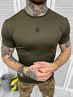 Армейская влагоотводящая футболка с гербом Военная оливковая футболка с тризубом