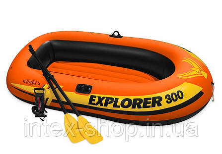 Двомісний надувний човен Intex 58332 Explorer 300 Set (211х117х41 см) ручний насос 0.9л, весла 2 шт, фото 2