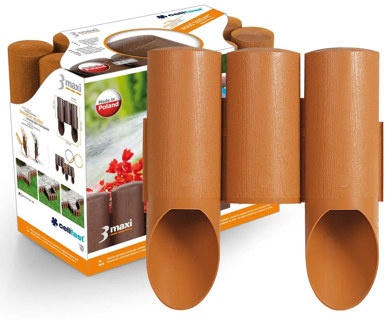 Cellfast Газонна огорожа MAXI, 3 елементи, 2.1м, цегляний, фото 1