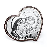 Серебряная икона Святая Семья 9,5х12,5см в форме сердца (MA/E909/4)