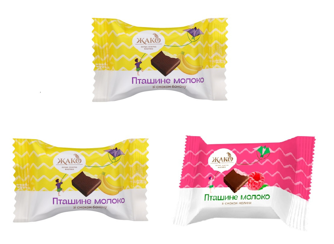 Упаковка цукерок Жако Пташине молоко зі смаком малина-банан 2.7 кг(4820177032675)