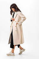 Пальто жіноче двобортне кашемірове вовняне міді демісезонне оверсайз однотонне бренд, Молочний 42