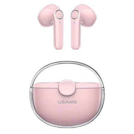 Навушники вкладиші безпровідні з мікрофоном Usams BU12 TWS Bluetooth в кейсі Рожевий (BHUBU04), фото 1