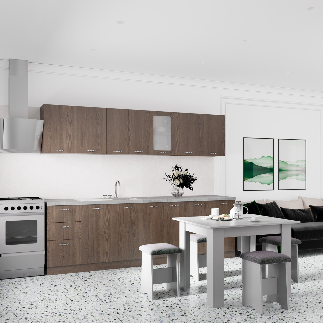 Комплект меблів на кухню Comfort 2,6 м Дуб Родос темний, фото 1