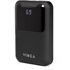 Батарея універсальна Vinga 10000 mAh Display soft touch black (BTPB0310LEDROBK)