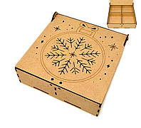 Коробка з Осередками 16х16х5см Подарункова Упаковка з МДФ Дерев'яна Крафтова Коробочка для Подарунка Сніжинка