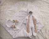Демісезонний конверт + комбінезон на виписку, плюшевий з мереживом, бежевий, фото 2