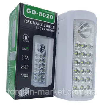 Аварийный светодиодный фонарь 19 LED GDLite GD-8020 переносной фонарь с Power bank 4000 МАЧ,TG - фото 1 - id-p1783087305