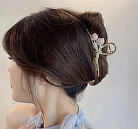 Заколка крабик металический плетеный серебряного цвета с тюльпанами зажим для волос
