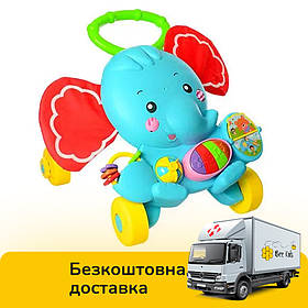 Дитячі ходунки каталки штовхачі Слонік (музика, підсвічування, пальчиковий лабіринт, на батарейках) S919