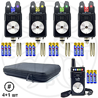 Набор сигнализаторов поклевки с пейджером (штормовик) 4+1 в кейсе