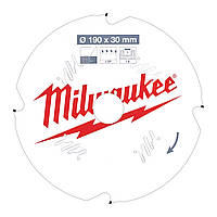 Диск пильный MILWAUKEE, Ø190/30мм/1,8мм, 4 зуб., по фиброцементу